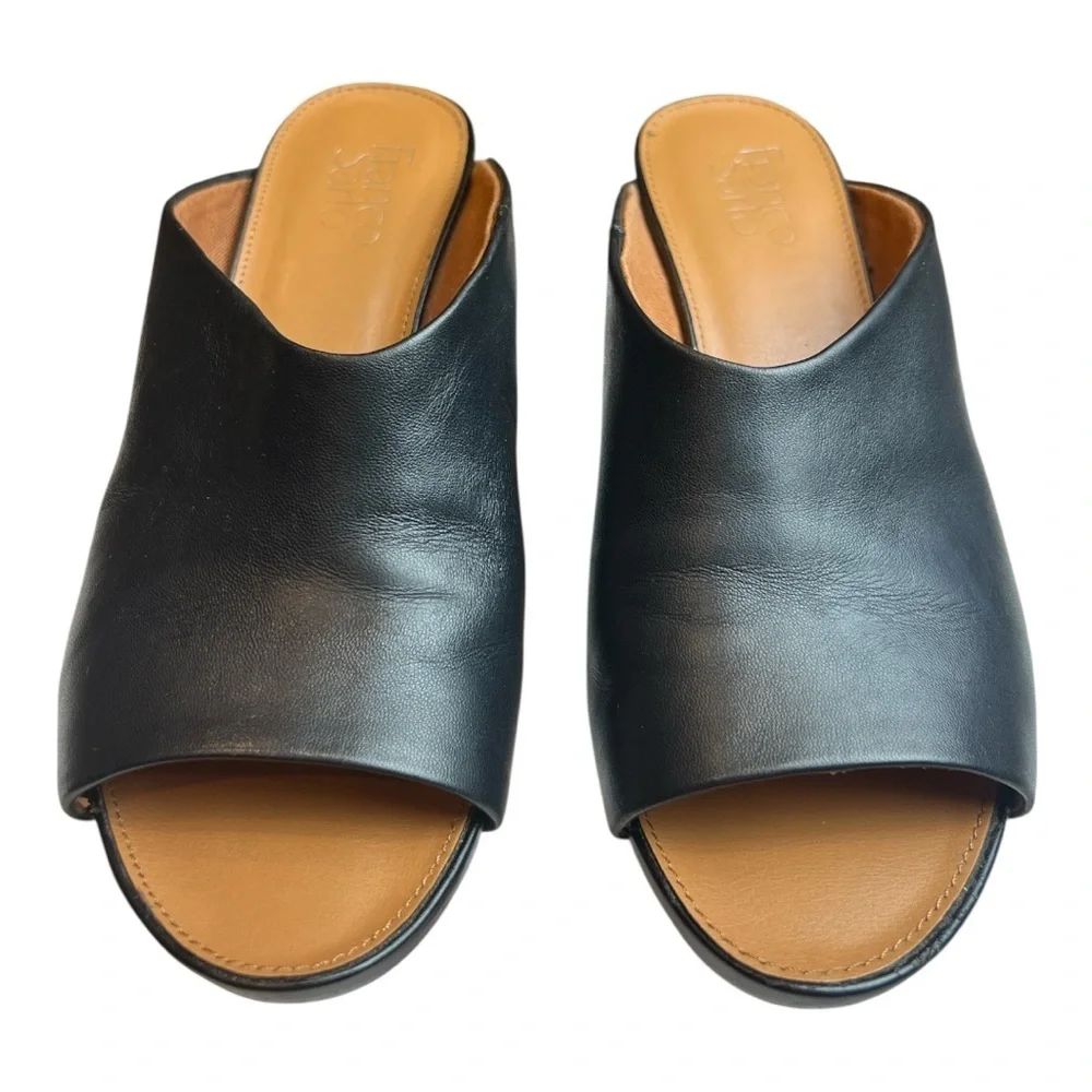 Franco Sarto Doutzen 2 Sandals Wedge Slide Slip On Black Leather Womens Size 8